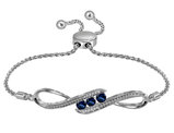 Lab Created Blue Sapphire 1/2 Carat (ctw) Bolo Bracelet in Sterling Silver with Diamonds 1/20 Carat (ctw)